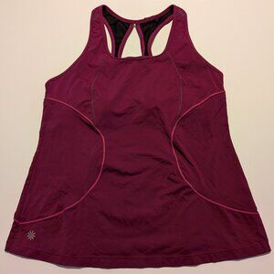 Athleta Racerback Built In Bra Zip Pocket Tank Top Burgundy Pink Women’s Large